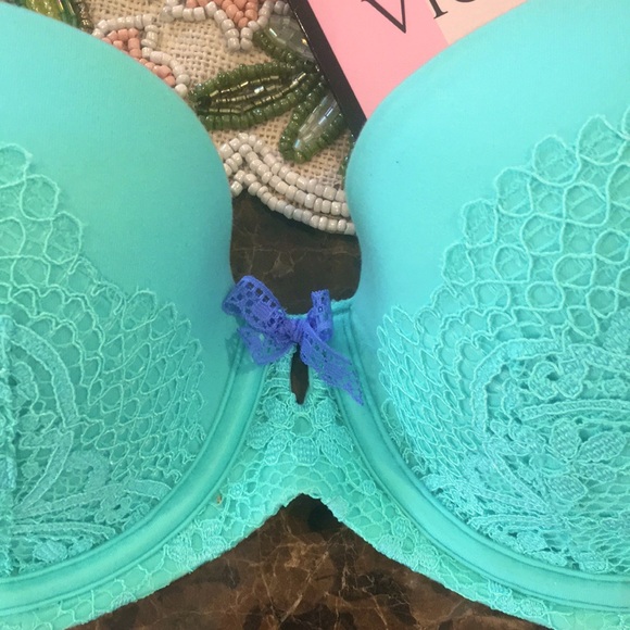 New! Victoria’s Secret Body by Victoria Lightly Lined Lace Demi Bra 32 DD Aqua - Picture 4 of 9